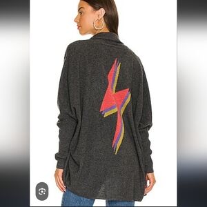 Cashmere Gema Intarsia Open Cardigan In Charcoal sz S-L